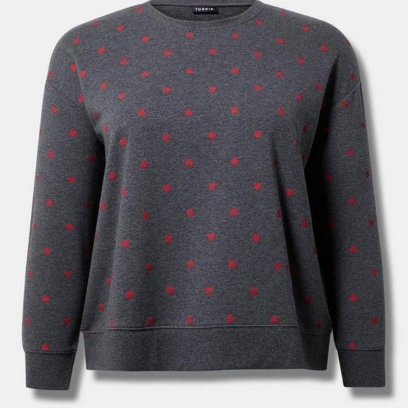 Torrid Gray and Red Crewneck Sweater with Polka Dots - Picture 1 of 7